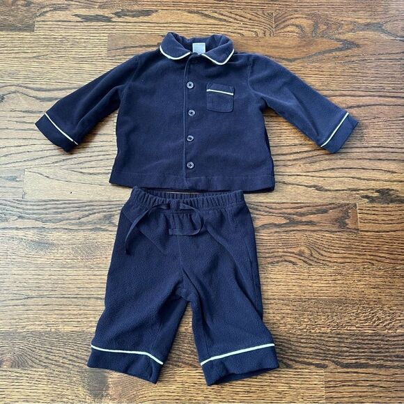 GAP Other - Baby Gap Fleece Unisex Navy Blue Long Sleeve Button Classic Pajama Set - 6-12 m